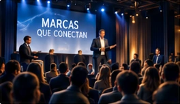 Evento de marca con asistentes y presentación